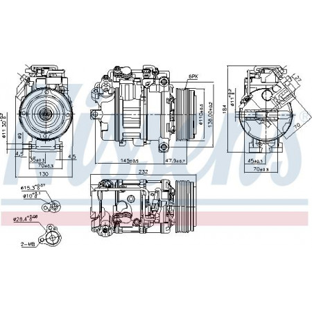 Compressor. ar condicionado Compressor de ar condicionado BMW 1 E81 1 E82 1 E87 1 E88 3 E90 3 E91 3 E92 3 E93 5 E60 5 E61 X1 E84 BMW 3 - V (E92), Compartimento, 01.2005 - 12.2013 Nissens 890628