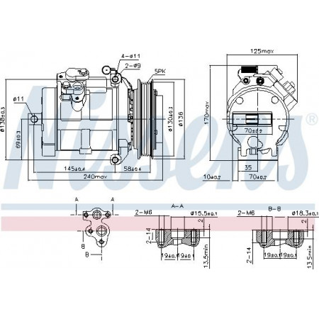 Compresor. climatizare Air-conditioning compressor MERCEDES SPRINTER 35-T B906 SPRINTER 3-T B906 SPRINTER 46-T B906 SPRINT MERCEDES-BENZ SPRINTER 3-t (906), Cadru de sprijin, 06.2006 - Nissens 890049
