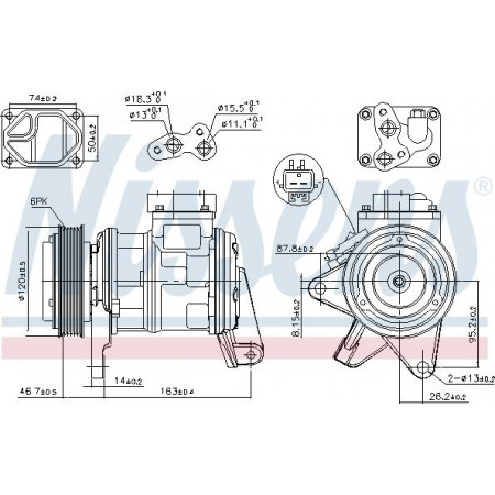 Compressor. Aircocompressor CHRYSLER GRAND VOYAGER III VOYAGER III VOYAGER IV 3.3-3.8 01.95-12.08 CHRYSLER VOYAGER IV (RG, RS), Dubita, 09.1999 - 12.2008 Nissens 89087