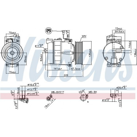 Compressor. airconditioning Airco compressor MERCEDES ACTROS ACTROS MP2 - MP3 ZETROS SPRINTER 2-T B901 B902 SPRINTER MERCEDES-BENZ ZETROS, Draagframe, 09.2008 - Nissens 89030
