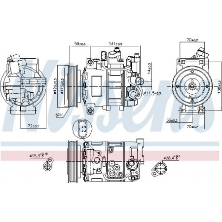 Compressor. airconditioning Aircocompressor past erop. AUDI A6 ALLROAD C7 A6 C6 A6 C7 A7 2.4-3.2 05.04-09.18 AUDI A6 Avant III (4F5, C6), Touring, 11.2004 - 08.2011 Nissens 89111