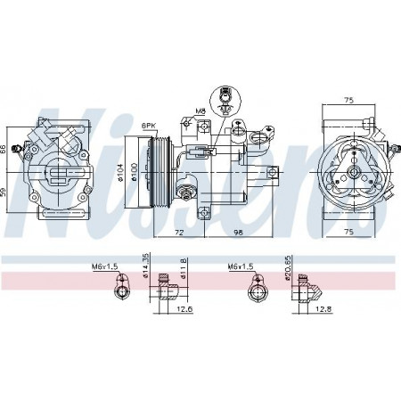 Compresor. aire acondicionado Compresor de aire acondicionado CITROEN C1 PEUGEOT 107 TOYOTA AYGO AYGO-HATCHBACK 1.0 06.05-09.14 TOYOTA AYGO (_B1_), Hatchback Van, 07.2005 - 05.2014 Nissens 89399