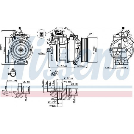 Compressor. air conditioning Air conditioning compressor MERCEDES-BENZ TOURISMO (O 350), Bus, 09.1994 - Nissens 89371
