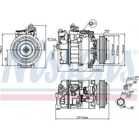 Compressor. ar condicionado Compressor de ar condicionado LAND ROVER FREELANDER I MG MG ZT MG ZT- T ROVER 75 75 I 2.0D 02.99-10.0 ROVER 75 Tourer (RJ), Turismo, 08.2001 - 06.2006 Nissens 89231