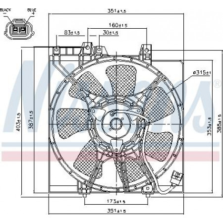 Air conditioning fan Radiator fan with housing SUBARU FORESTER 2.0 08.97-09.02 SUBARU FORESTER (SF_), Crossover, 03.1997 - 09.2002 Nissens 85491
