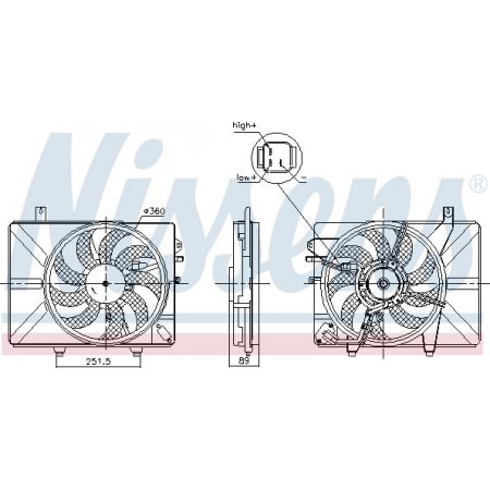 Admirador. Radiador Radiador ventilador con carcasa HYUNDAI GETZ 1.1-1.6 09.02-06.09 Nissens 850052