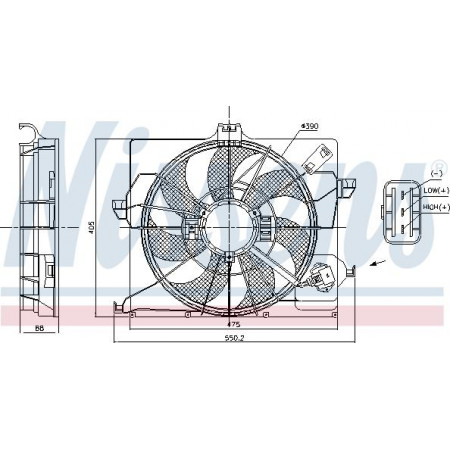 Ventilateur. radiateur Ventilateur de radiateur avec boîtier HYUNDAI ACCENT IV I20 I 1.1D-1.4D-1.6D 09.08- HYUNDAI i20 (PB, PBT), Berline, 08.2008 - Nissens 85898