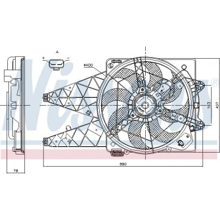 Ventilateur. radiateur Ventilateur de radiateur avec carter FIAT DOBLO DOBLO CARGO OPEL COMBO TOUR COMBO-MINIVAN 1.4-2.0D FIAT DOBLO (263_), Cargo, 02.2010 - Nissens 85881