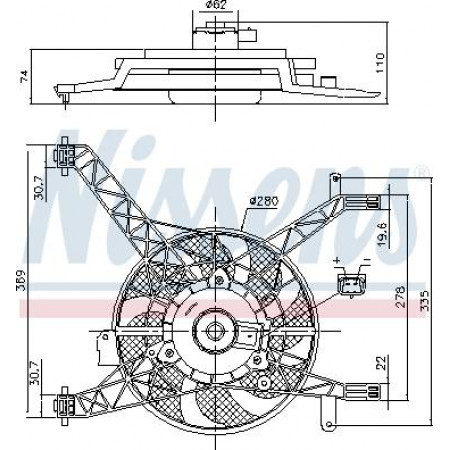 Fan. radiateur Radiateurventilator met behuizing FORD B-MAX FIESTA VI 1.25-1.6 06.08- FORD B-MAX (JK), Van, 10.2012 - Nissens 85751
