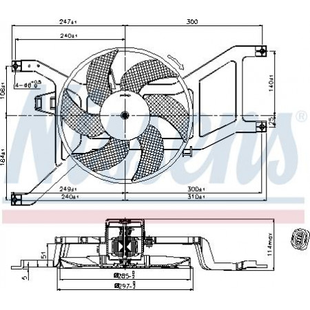 Admirador. radiador Ventilador del radiador con carcasa DACIA LOGAN LOGAN EXPRESS LOGAN MCV SANDERO RENAULT LOGAN I 1 RENAULT LOGAN EXPRESS (US_), Furgoneta, 04.2007 - Nissens 85709