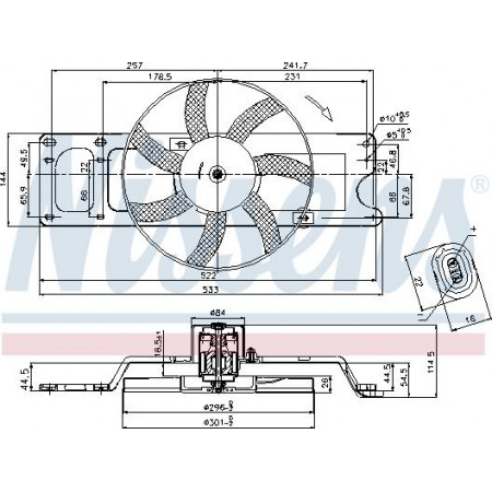 Fan. radiateur Radiateurventilator met behuizing DACIA LOGAN SOLENZA RENAULT LOGAN I 1.4-1.9D 02.03- DACIA SOLENZA (B41_), Hatchback, 02.2003 - Nissens 85712