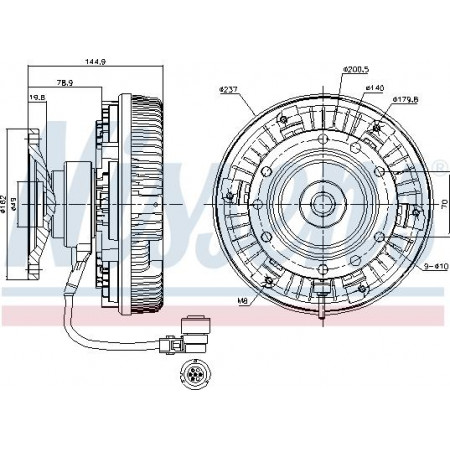 Coppia. ventola del radiatore Numero di pin della frizione della ventola. 5 senza supporto Flangia 9 fori per varie versioni MERCEDES ACTROS ACT MERCEDES-BENZ ACTROS (954.03), 04.1996 - 10.2003 Nissens 86055
