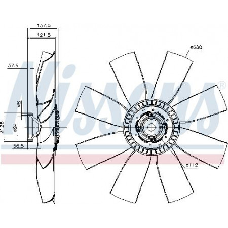 Paar. Kühlerlüfter Lüfterkupplung mit Lüfter 680mm Anzahl der Flügel 8 VOLVO 8700 B7 FH12 FM10 FM12 FM7 D10A320-D7E290 08 VOLVO FM7 (FM7), 08.1998 - 12.2001 Nissens 86074