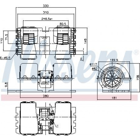 Fan. abitacolo Ventilatore 24V MERCEDES ACTROS 04.96- MERCEDES-BENZ ACTROS (954.03), 04.1996 - 10.2003 Nissens 87194