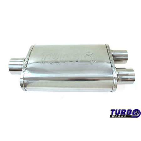 "Uitlaattrommel Tlumik Srodkowy TurboWorks LT-06 Center 25"" Dual 225"" podwojne wyjscie jedno wejscie 355x230x110mm wejscie 63mm wyjscia 2x 57mm" TURBOWORKS TW-TL-106