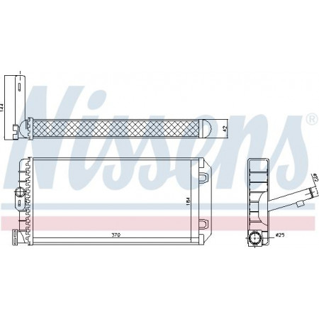 Wärmetauscher. Innenraumheizung Heizung 370x184x42mm ohne Gehäuse MERCEDES ATEGO ATEGO 2 AXOR 2 OM457.910-OM926.990 0 MERCEDES-BENZ AXOR 2 (< 944.03), 10.2004 - Nissens 72053