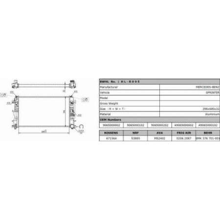 Kühler, Motorkühlung MERCEDES-BENZ SPRINTER 3,5-t (906), Van, 06.2006 - Maxgear AC280232