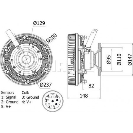 Casal. ventilador do radiador Número de pinos da embreagem do ventilador. 5 ajustes. DAF XF 95 XE280C-XE390C 09.02-12.06 DAF XF 95 (<TE95XF), 01.2002 - 12.2006 MAHLE CFC 19 000S