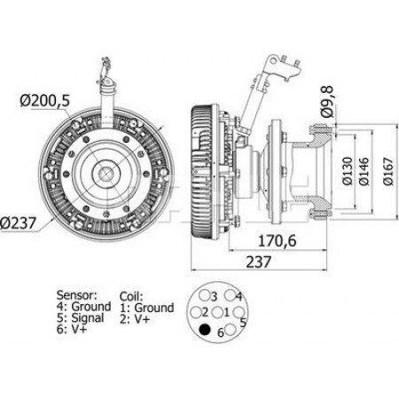 Coppia. ventola del radiatore Numero di pin della frizione della ventola. 5-6 con flangia MERCEDES ACTROS ACTROS MP2 - MP3 OM541.920-OM542.969 MERCEDES-BENZ ACTROS MP2 / MP3 (934.03), 10.2002 - MAHLE CFC 115 000S