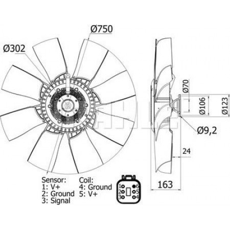 Ventilator. radiator Fan clutch with fan 750mm number of blades. 8 number of pins. 6 SCANIA PGRT DC11.08-DT16.08 03.04- SCANIA P,G,R,T - series (N320), 01.2003 - MAHLE CFF 454 000S