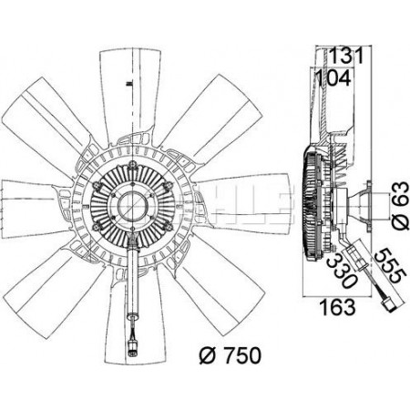 Ventilateur. radiateur Embrayage ventilateur avec ventilateur 750mm nombre de pales 8 nombre de broches 6 SCANIA PGRT DC9.11-DC9.18 04.04- SCANIA P,G,R,T - série (N320), 01.2003 - MAHLE CFF 473 000P