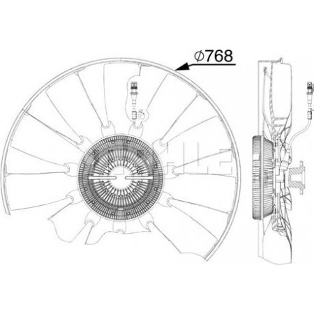 Ventilateur. radiateur Embrayage de ventilateur avec ventilateur 768mm nombre de pales 11 nombre de broches 6 MAN TGA TGS I TGX I ​​​​D2066LF01-D2676LF5 MAN TGA (H36), 03.2000 - MAHLE CFF 527 000P