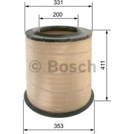 El elemento filtrante del filtro de aire encaja. VOLVO FH FH II FH12 FM12 D12A340-D13K540 08,93- VOLVO FH12 (FH12 42T/42R), 08,1993 - BOSCH F 026 400 034