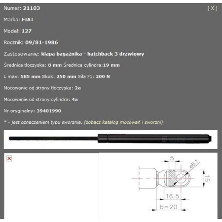 FA KROSNO 21103 - Gas Spring, boot, cargo area