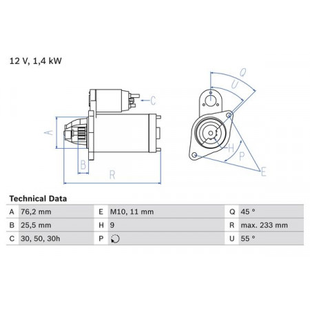 Electromotor 12V 14kW BMW 3 E46 1.6/1.8/2.0 12.00-12.07 BOSCH 0 986 018 890
