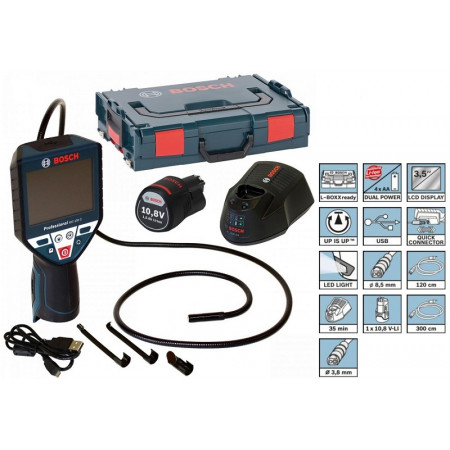Appareil d'inspection sans fil BOSCH GIC 120 C 108x15Ah LB Akumulatorowa kamera inspekcyjna 35' endoscope rouge brillant 8,5 mm wyswietlacz 320 x 240 px BOSCH 0 601 241 201