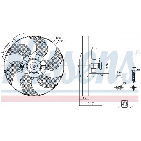 Ventilator, radiator Ventilator radiator CITROEN BERLINGO BERLINGO/MINIVAN XSARA PEUGEOT PARTNER PARTNER/MINIVAN 1.1-2.0 06.96-12.15 NISSENS NIS 85658