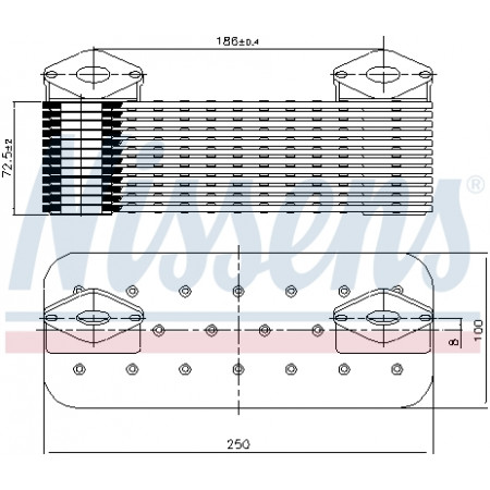 Oil cooler, engine oil Oil cooler 100x76x250mm MERCEDES ACTROS ACTROS MP2 / MP3 TRAVEGO O 580 SETRA 400 OM541.920-OM942.911 04.96- NISSENS NIS 90757