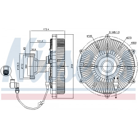 Clutch, radiator fan Fan clutch number of pins: 6 VOLVO FH16 FH16 II D16C550-D16K750 01.03- NISSENS NIS 86170