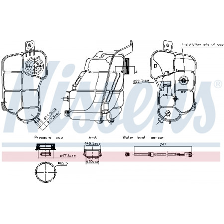 Expansietank, koeling Expansietank met niveausensor VOLVO S80 II V70 III XC60 I XC70 I XC70 II 12.05-04.16 NISSENS NIS 996318