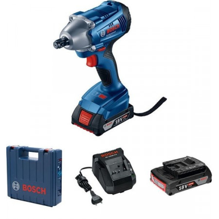 Pneumatic impact gun power source: on batteries GDS 250-LI external square 1/2/external square 1/4 maximum torque: 250Nm 18V 2 x 3Ah packaging: suitcase battery included charger included BOSCH 0 601 9G6 120