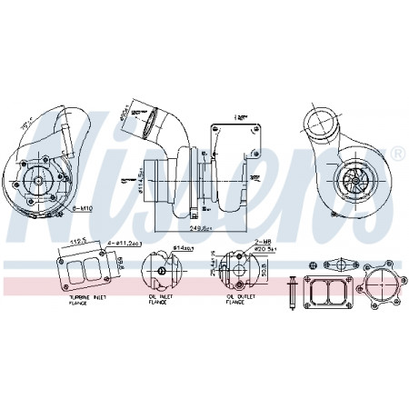 Turbocompressore Turbocompressore con kit di montaggio RVI MAGNUM MAKE.TEKA/46/MACKE.TECHB/46/MACKE.TECHC/46 05.00- NISSENS NIS 93691