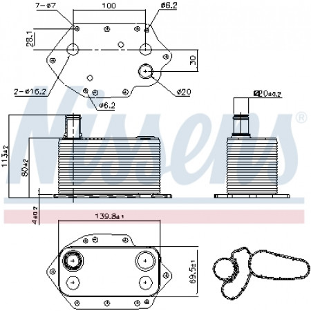 Ölkühler, Motoröl Ölkühler mit Dichtung BMW 3 E46 3 E90 3 E91 3 E92 3 E93 5 E60 5 E61 6 E63 6 E64 7 E65 E66 E67 X3 E83 X5 E53 X5 E70 X6 E71 2.5D/3.0D 06.02-12.13 NISSENS NIS 90905