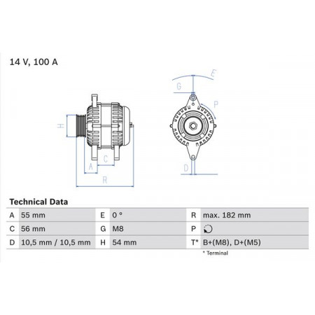 Alternateur 14V 100A OPEL ASTRA G ASTRA G CLASSIC ASTRA G/KOMBI ASTRA H ASTRA H GTC COMBO TOUR COMBO/MINIVAN CORSA C MERIVA A SIGNUM SPEEDSTER TIGRA 1.4-2.0 02.98- BOSCH 0 986 042 740