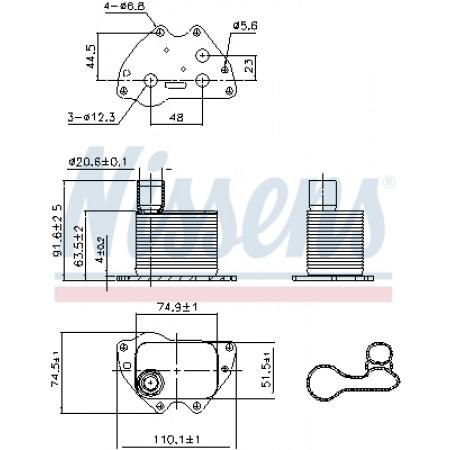 Oil cooler, engine oil Oil cooler with easy fit elements with seal CHEVROLET AVEO CRUZE ORLANDO TRAX OPEL ADAM ASTRA J ASTRA J GTC CASCADA CORSA D CORSA E INSIGNIA A MERIVA B 1.4/1.4LPG 12.09- NISSENS NIS 90981