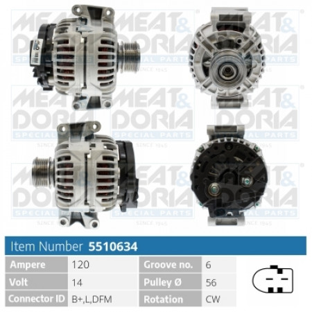 Dynamo 14V 120A AUDI A4 B5 A4 B6 A4 B7 A6 ALLROAD C6 A6 C4 A6 C5 A6 C6 SEAT EXEO EXEO ST 1.6-3.2 11.94-05.13 MEAT & DORIA MD5510634