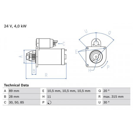 Elektromotor 24V 4kW MAN FOCL HOCL LION S INTERCITY LIONS CITY NL NM SU TGA TGL I TGM I TEMSA MD D0834LFL40-D0836LUH51 05.00- BOSCH 0 986 023 200