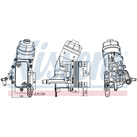Radiateur d'huile, huile moteur Radiateur d'huile avec boîtier de filtre à huile ALFA ROMEO GIULIETTA FIAT 500L 500X BRAVO II DOBLO DOBLO CARGO TIPO JEEP RENEGADE OPEL COMBO TOUR COMBO/MINIVAN 1.6D 09.07- NISSENS NIS 91343