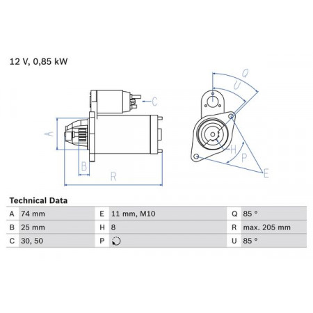 Motore elettrico 12V 085kW TOYOTA YARIS 1.0 08.05- BOSCH 0 986 025 640