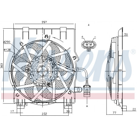Ventilador, radiador Ventilador del radiador con carcasa OPEL COMBO TOUR COMBO/MINIVAN CORSA C 1.0-1.8 09.00- NISSENS NIS 85197