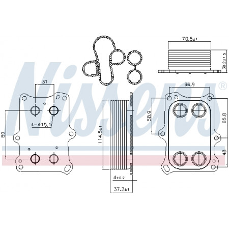 Enfriador de aceite, aceite de motor Enfriador de aceite ABARTH 124 SPIDER 500 / 595 / 695 500C / 595C / 695C GRANDE PUNTO PUNTO PUNTO EVO ALFA ROMEO GIULIETTA MITO FIAT 124 SPIDER 500L 500X BRAVO II 1.4/1.4CNG/1.4LPG 10.07- NISSENS 90969