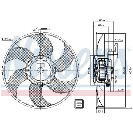 Ventilador, radiador Ventilador do radiador CITROEN BERLINGO BERLINGO/MINIVAN XSARA ZX PEUGEOT 306 PARTNER PARTNER/MINIVAN 1.1-2.0 03.91-12.15 NISSENS NIS 85705