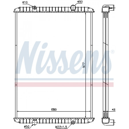 Radiator, engine cooling Engine radiator without frame RVI MAGNUM MACKE.TECHA/46-MIDR06.35.40P/41 10.92- NISSENS NIS 637750