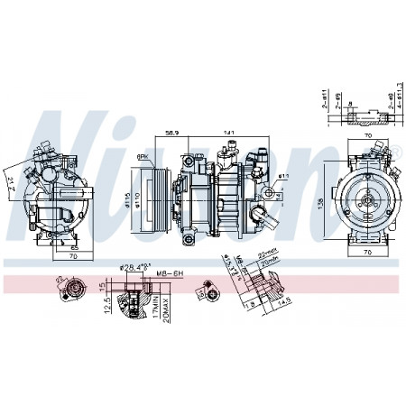 Compressor, airconditioning Aircocompressor AUDI A4 ALLROAD B9 A4 B9 A5 A6 C7 A7 Q7 PORSCHE MACAN VW TOUAREG 1.4-3.0D 03.11- NISSENS NIS 890602