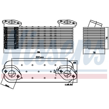 Oil cooler, engine oil Oil cooler 78x78x250mm MERCEDES AXOR AXOR 2 MK NG O 303 SK OM401.905-OM457.981 08.73- NISSENS NIS 90756
