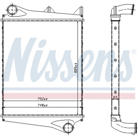 Intercooler, intercooler compresseur entrée diamètre 90 mm VOLVO FH FH12 FM FM12 FM7 FM9 FMX D11A-370-D9B380 08.93- NISSENS NIS 96966